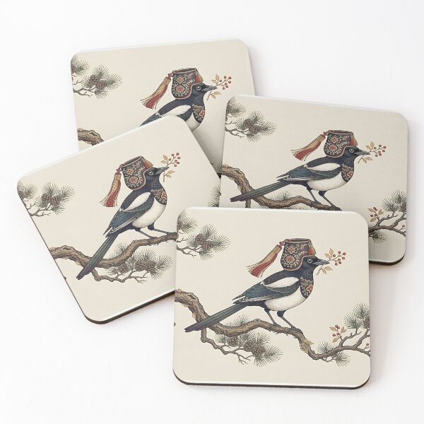 Item preview, Luxury Chorangi Magpie with Wild Ginseng Berry on Pine Branch | Korean Minhwa Art designed and sold by K-Tradition.
