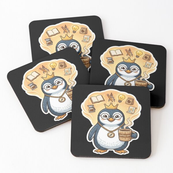 Item preview, Coffee Penguin with Crown and Glasses Illustration designed and sold by DailySparks.