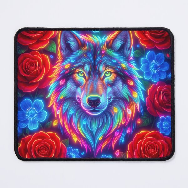 Item preview, Neon Wolf with Roses designed and sold by JanjjaSoulInk.