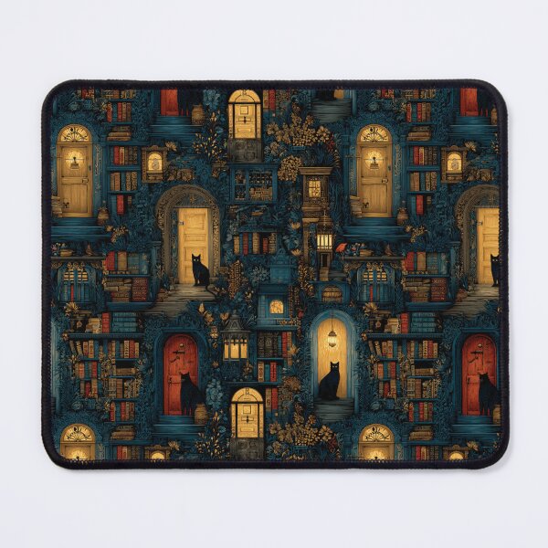 Item preview, Secret Library Cats Pattern | Fantasy Reader Cats Exploring Hidden Bookshelves designed and sold by VieUnique.