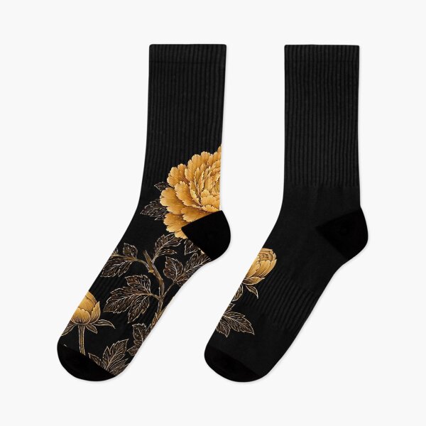 Item preview, Golden Peony Bloom with Two Buds | Korean Folk Art Floral Illustration designed and sold by K-Tradition.