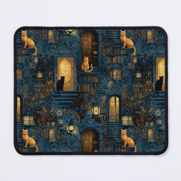 Item preview, Secret Library Cats Pattern | Fantasy Reader Cats Exploring Hidden Bookshelves designed and sold by VieUnique.