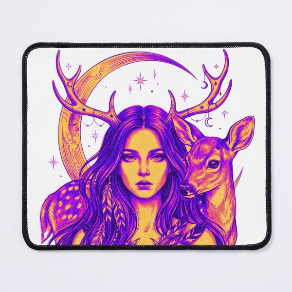 Item preview, Neon Synthwave Deer Witch - Vibrant Mystical Goddess Portrait designed and sold by Sierodzyna.
