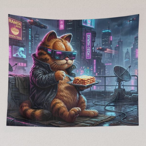 Item preview, Home Retro Neon Cyberpunk Cosmic Cat Lasagna Designs designed and sold by ART ATTACK ZONE.