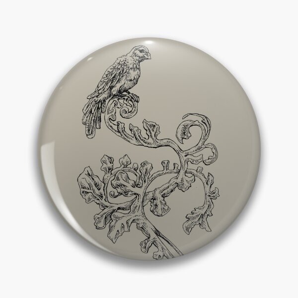 Item preview, Vintage Medieval Heraldic Floral Illustration with Bird and Leaves – Monochrome Line Drawing for Heritage Decor and Fantasy Fans designed and sold by JustasVebra.