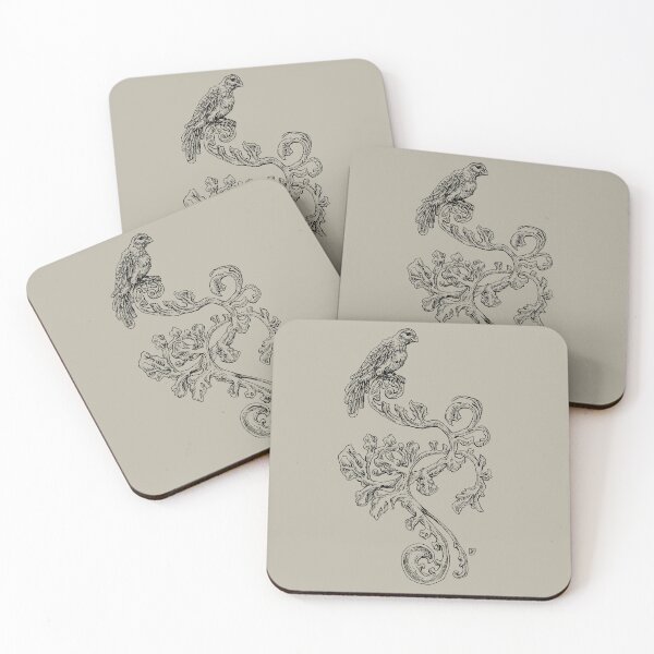 Item preview, Vintage Medieval Heraldic Floral Illustration with Bird and Leaves – Monochrome Line Drawing for Heritage Decor and Fantasy Fans designed and sold by JustasVebra.
