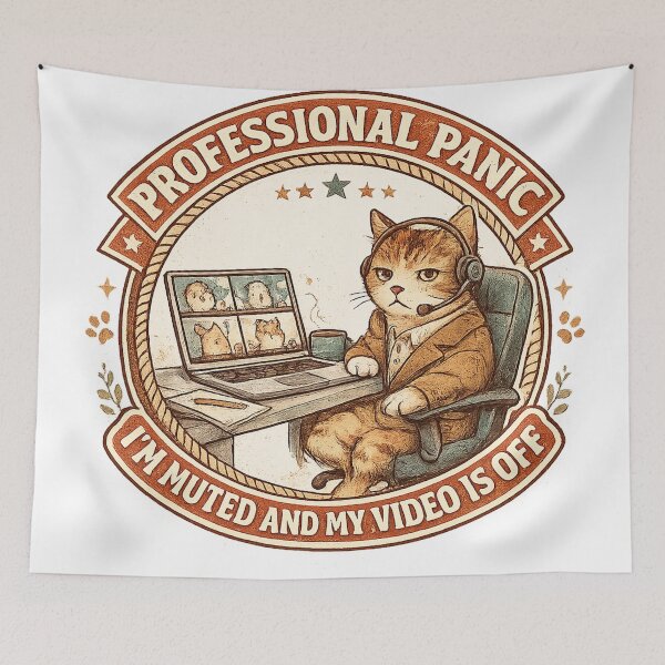 Item preview, Professional Panic Funny Cat Design | I’m Muted and My Video Is Off Retro Work From Home Humor designed and sold by CreativeNest Prints.