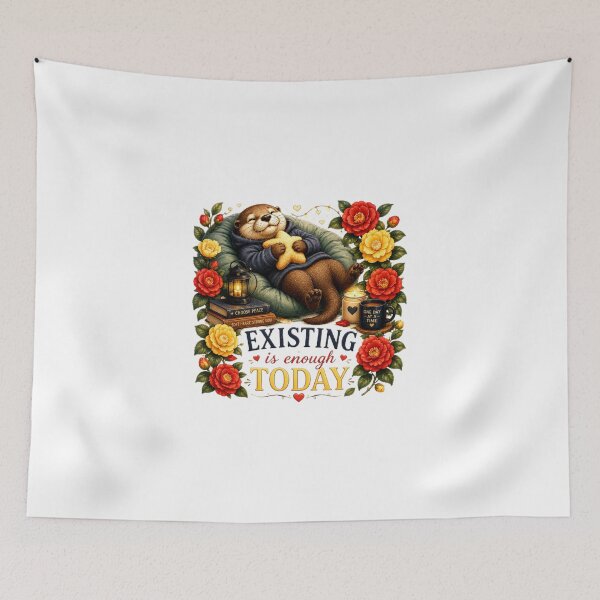 Item preview, Existing Is Enough Today – Cozy Otter Self-Care Illustration designed and sold by Naturalite19.