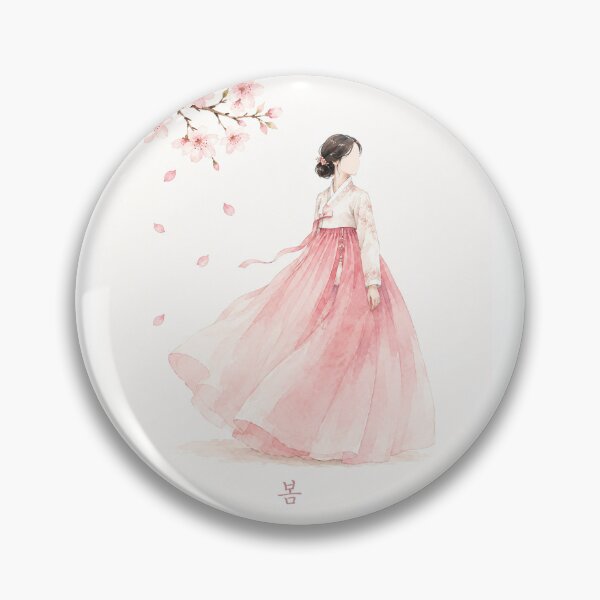 Item preview, Pink Cherry Blossom Hanbok Silhouette Korean Watercolor Art 봄 designed and sold by bloomling.