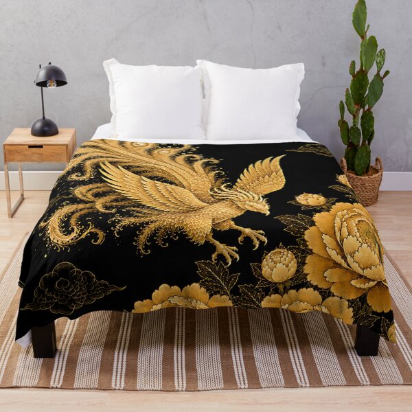 Item preview, Golden Phoenix Descending to Peonies | Korean Minhwa Inspired Wall Art designed and sold by K-Tradition.