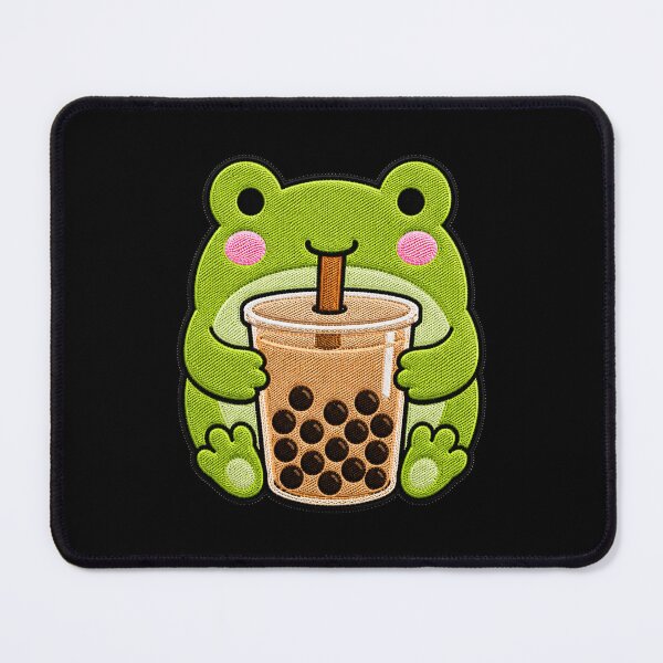 Item preview, Kawaii Frog with Bubble Tea - Cute Frog Embroidery Patch designed and sold by ColorSplash123.