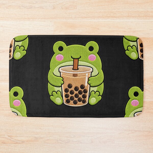 Item preview, Kawaii Frog with Bubble Tea - Cute Frog Embroidery Patch designed and sold by ColorSplash123.