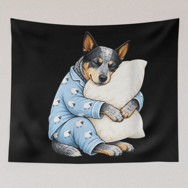 Item preview, Cute Blue Heeler Puppy In Sheep Pajamas Sleeping Hugging Pillow designed and sold by RuperDelois.