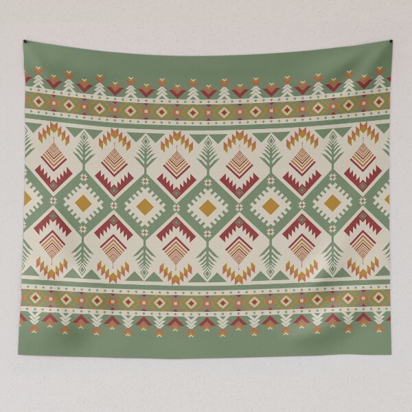 Item preview, Ethnic Aztec Geometric Seamless Pattern Sage Green Burgundy Gold Tribal Folk designed and sold by PSA2543.