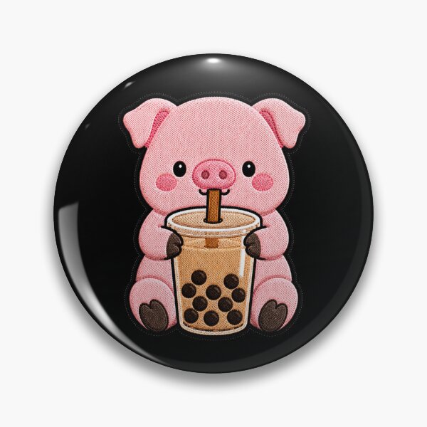 Item preview, Kawaii Pig with Bubble Tea - Cute Pig Embroidery Patch designed and sold by ColorSplash123.