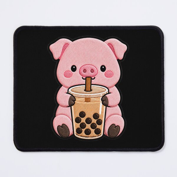 Item preview, Kawaii Pig with Bubble Tea - Cute Pig Embroidery Patch designed and sold by ColorSplash123.