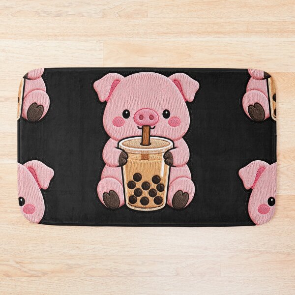 Item preview, Kawaii Pig with Bubble Tea - Cute Pig Embroidery Patch designed and sold by ColorSplash123.