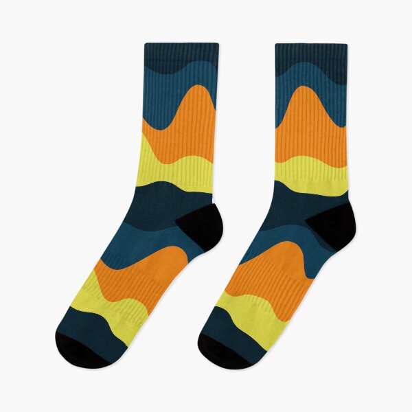 Item preview, Abstract Retro Wave Pattern | Navy Blue Orange Yellow Seamless Mid-Century designed and sold by Dino-Lune.