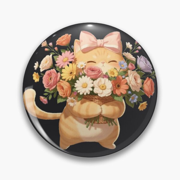Item preview, Happy Cat With Flower Basket designed and sold by Moody Vibes Studio.