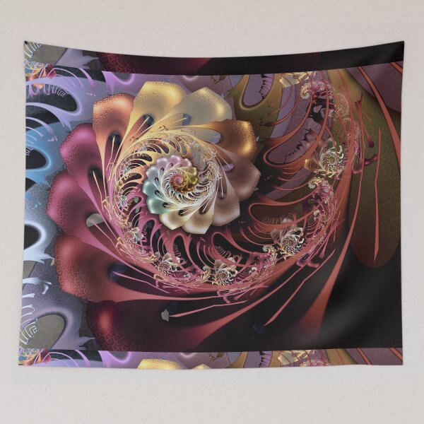 Item preview, Intricate Flame Fractal Spiral Blossom in Burgundy and Gold designed and sold by pinkal.