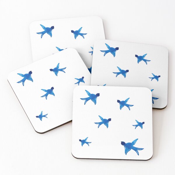 Item preview, Watercolor of blue swallows in flight designed and sold by ElizabethCoelho.