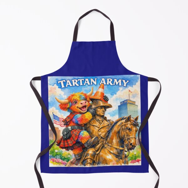 Item preview, Tartan Army Scottish Highland Cow Celebrating in Boston Massachusetts USA Colorful Watercolor designed and sold by MaedK.