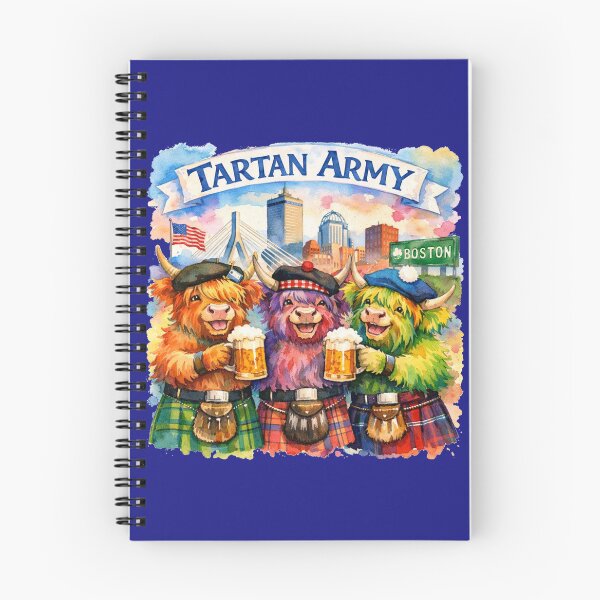 Item preview, Tartan Army Scottish Highland Cows Celebrating in Boston Massachusetts USA Colorful Watercolor designed and sold by MaedK.