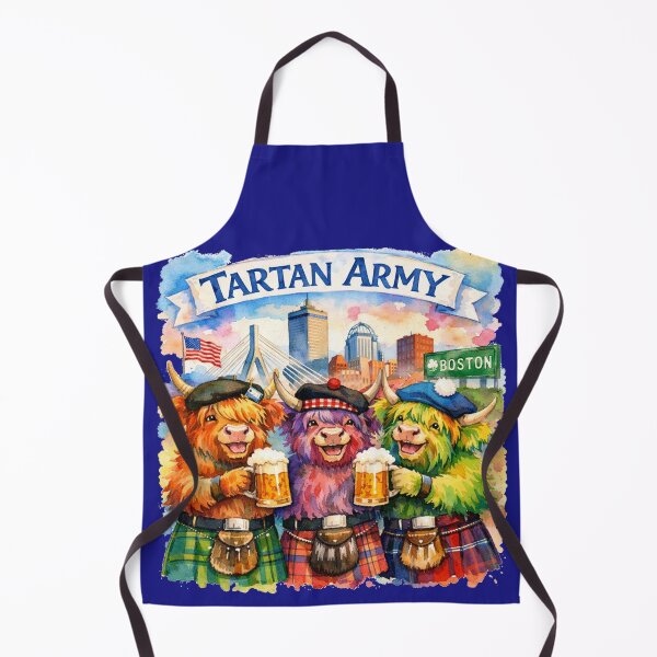 Item preview, Tartan Army Scottish Highland Cows Celebrating in Boston Massachusetts USA Colorful Watercolor designed and sold by MaedK.