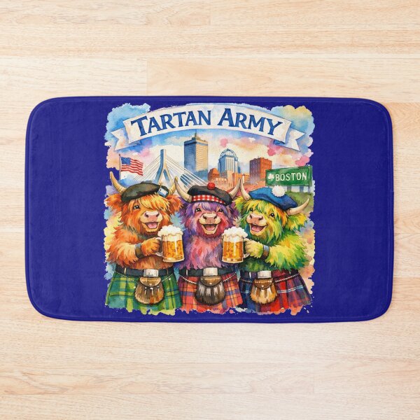Item preview, Tartan Army Scottish Highland Cows Celebrating in Boston Massachusetts USA Colorful Watercolor designed and sold by MaedK.