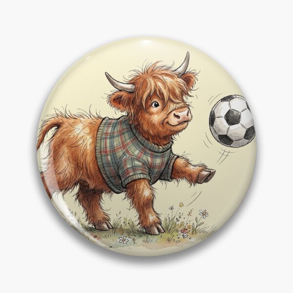 Item preview, Cute Watercolor Highland Cow Calf Playing Soccer Art designed and sold by BreezifyDesignStudio.