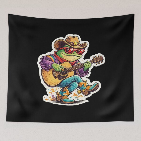 Item preview, Retro Cowboy Frog Playing Guitar Funny Vintage Western Music Sticker . designed and sold by TrendForge.