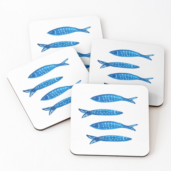 Item preview, Watercolor illustration of blue sardines designed and sold by ElizabethCoelho.