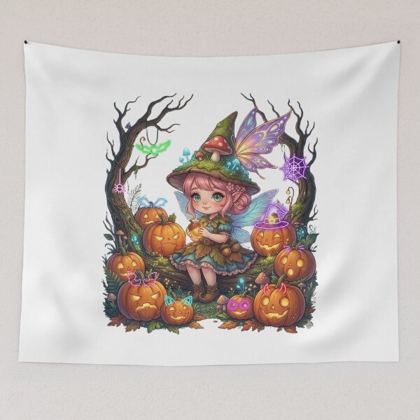Item preview, Beautiful Gnome Fairy, Spooky Trees & Neon Jack-o'-Lanterns designed and sold by VibranPalette.