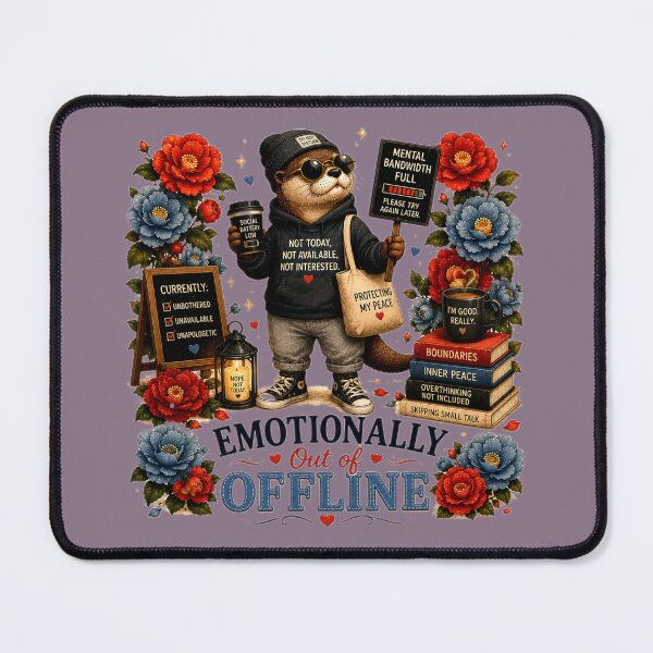 Item preview, Emotionally Out of Offline – Introvert Otter Humor Illustration designed and sold by Naturalite19.