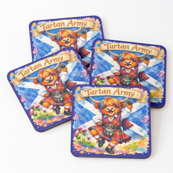 Item preview, Tartan Army Scottish Highland Cow Dancing Colorful Watercolor designed and sold by MaedK.