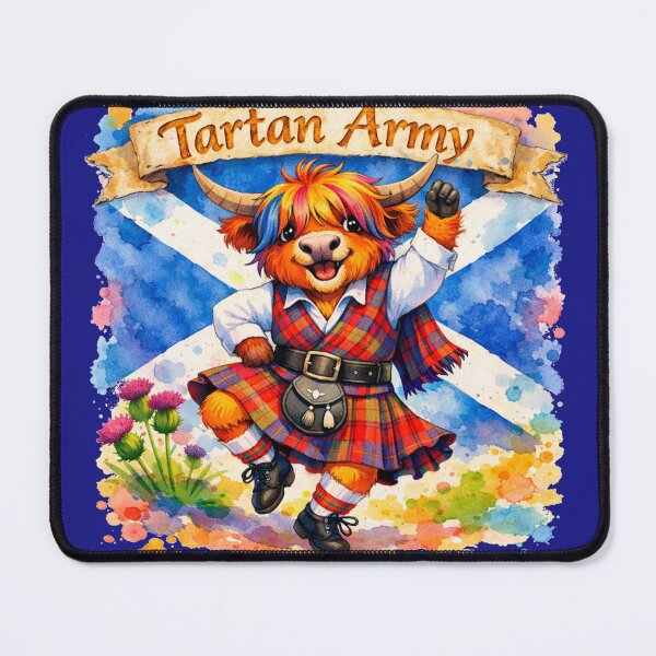Item preview, Tartan Army Scottish Highland Cow Dancing Colorful Watercolor designed and sold by MaedK.