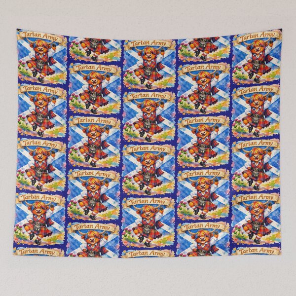 Item preview, Tartan Army Scottish Highland Cow Dancing Colorful Watercolor designed and sold by MaedK.