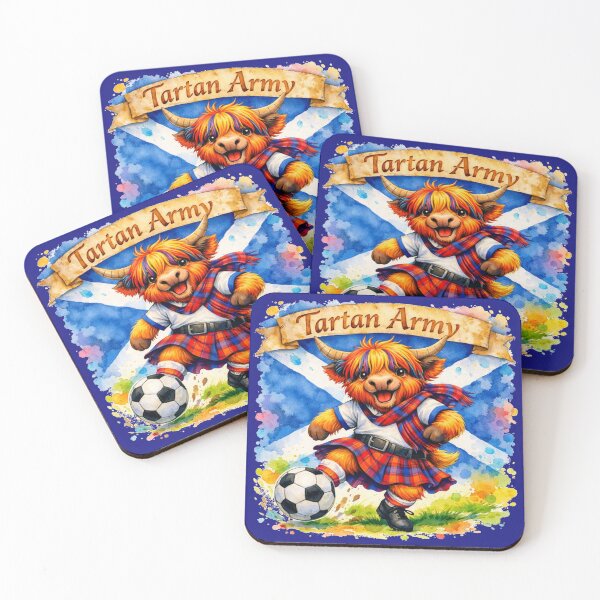 Item preview, Tartan Army Scottish Highland Cow Playing Football Colorful Watercolor designed and sold by MaedK.