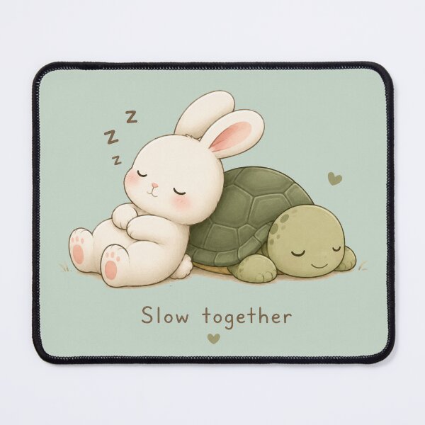 Item preview, Slow Together – Cute Sleeping Bunny and Turtle Kawaii Illustration designed and sold by Tidarat-27.