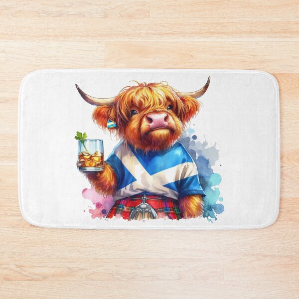 Item preview, Tartan Army Scottish Highland Cow Drinking Whisky Colorful Watercolor designed and sold by MaedK.