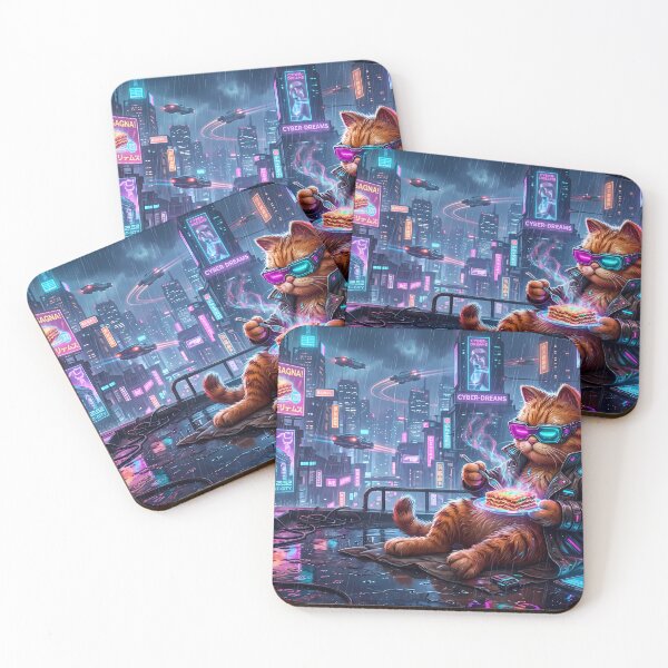 Item preview, Planet Retro Neon Cyberpunk Cosmic Cat Lasagna Designs designed and sold by ART ATTACK ZONE.