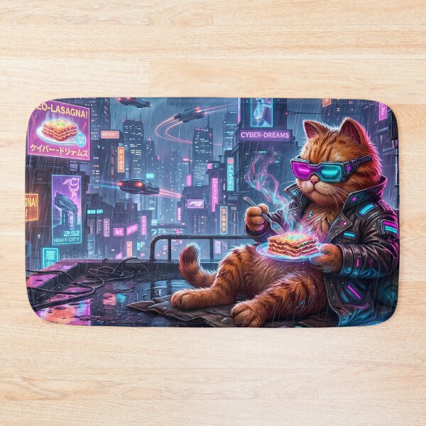 Item preview, Planet Retro Neon Cyberpunk Cosmic Cat Lasagna Designs designed and sold by ART ATTACK ZONE.