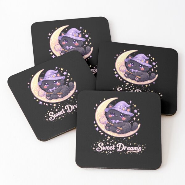 Item preview, Kawaii Black Witch Cat Sweet Dreams Crescent Moon designed and sold by Dreamy fantasy design.