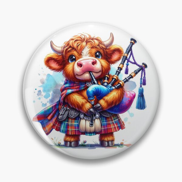 Item preview, Cute Tartan Army Scottish Highland Cow Bagpiper Colorful Fun Watercolor designed and sold by MaedK.