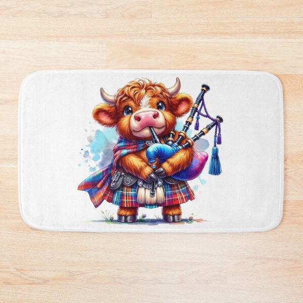 Item preview, Cute Tartan Army Scottish Highland Cow Bagpiper Colorful Fun Watercolor designed and sold by MaedK.