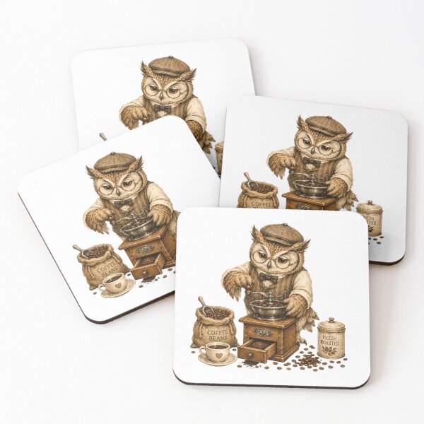 Item preview, Vintage Owl Barista Coffee Grinder Dark Academia Cafe designed and sold by AQUILAKREO.