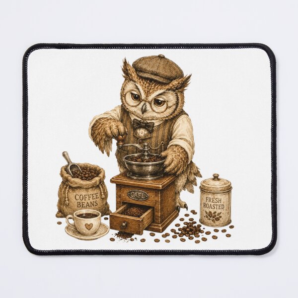 Item preview, Vintage Owl Barista Coffee Grinder Dark Academia Cafe designed and sold by AQUILAKREO.