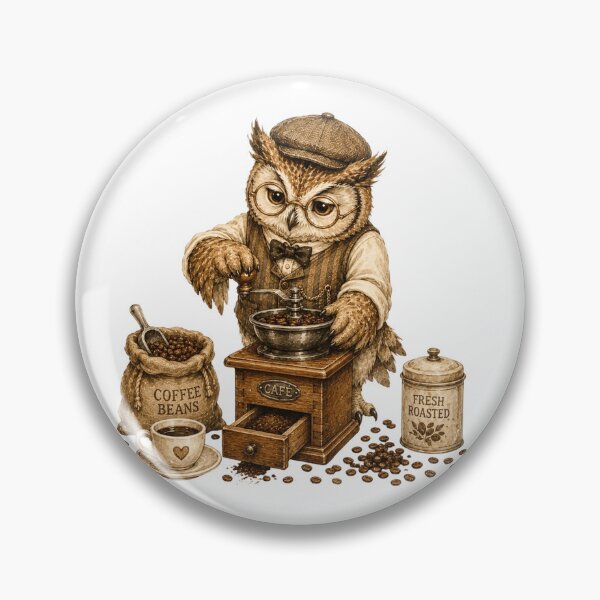 Item preview, Vintage Owl Barista Coffee Grinder Dark Academia Cafe designed and sold by AQUILAKREO.
