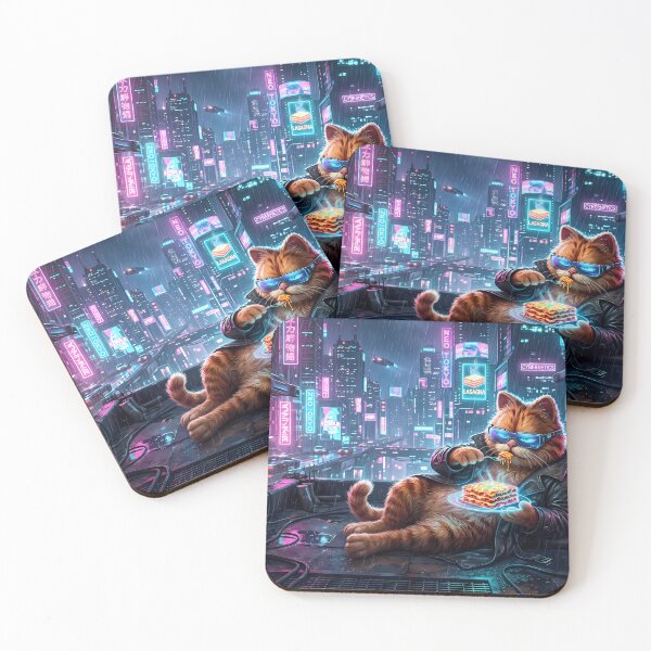Item preview, Space Retro Neon Cyberpunk Cosmic Cat Lasagna Designs designed and sold by ART ATTACK ZONE.
