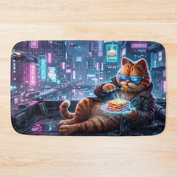 Item preview, Space Retro Neon Cyberpunk Cosmic Cat Lasagna Designs designed and sold by ART ATTACK ZONE.
